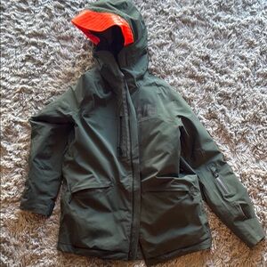 Green Ski Jacket with Hood and Insulated Warmth
